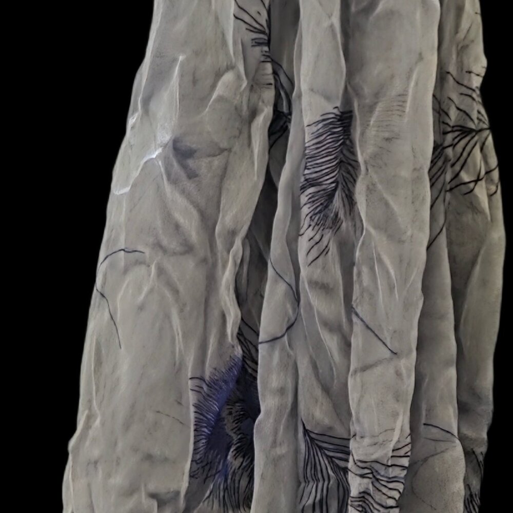 White & Blue Feather Print Crinkle Scarf - Lightweight Fashion Wrap